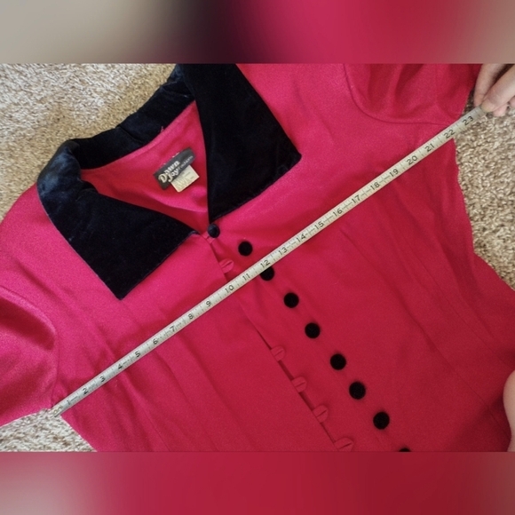 Dawn Joy Vintage Ruby Red Button Down Dress Velvet Accents - Picture 10 of 14